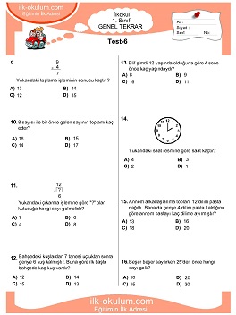 ilkokul 1. Sınıf Genel Tekrar Testleri 